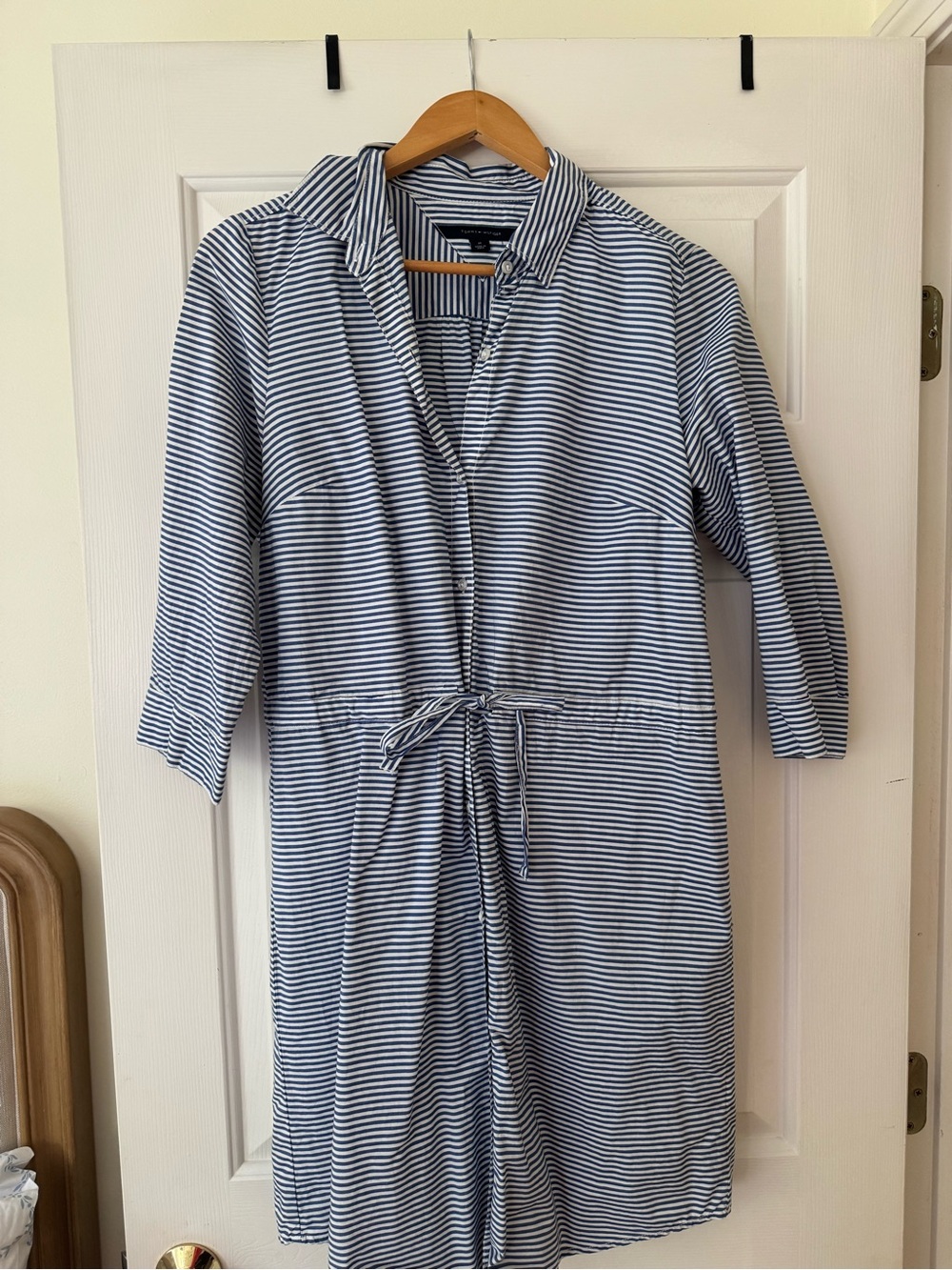 Tommy Hilfiger Navy and White Striped Shirt Dress